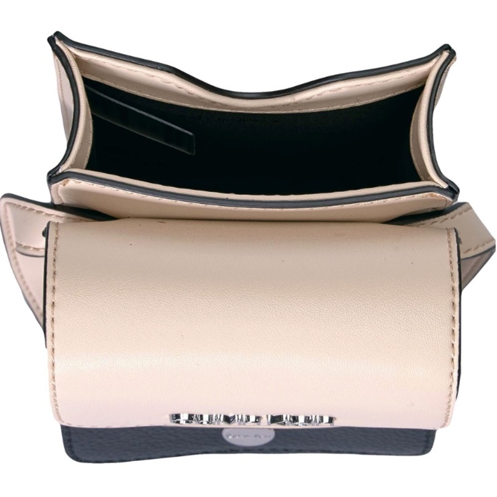 NWT Calvin Klein Tonya Calf Leather Beige/Sand Black Mini Belt Bag 1CK11 - Picture 5 of 6
